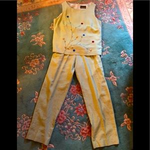 Two-piece Embroidered Linen Pant Suit